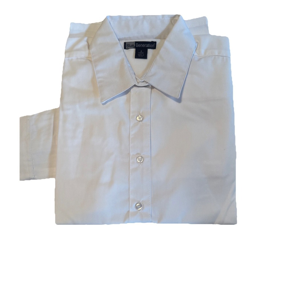 Blue Generation Ladies Button Up Long Sleeve Shirt Size M Button-Down White NWT